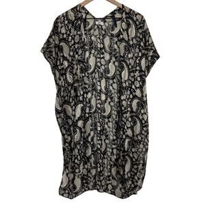Ardene Black & White Cream Paisley Short Sleeve Kimono Duster Cardigan One Size